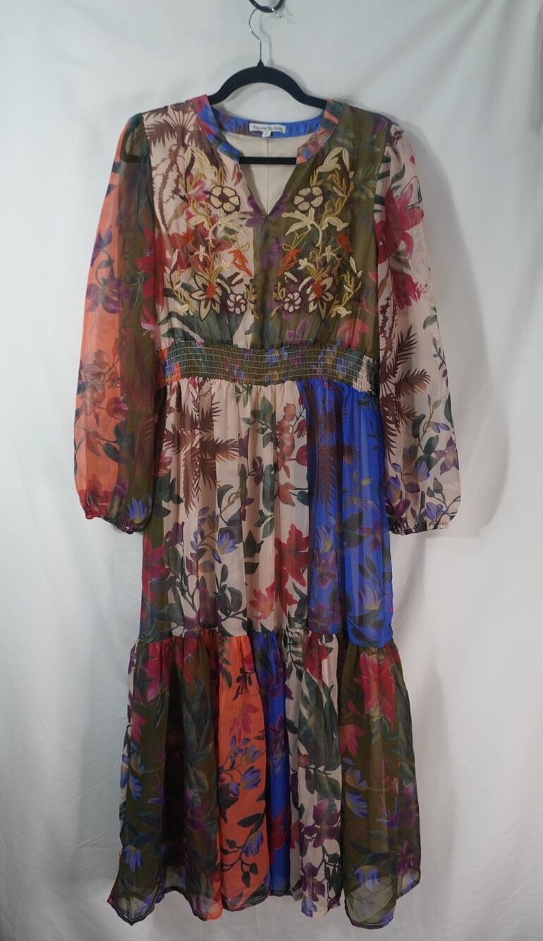 See And Be Seen Floral Patchwork Midi Dress S Sheer Embroidered Boho